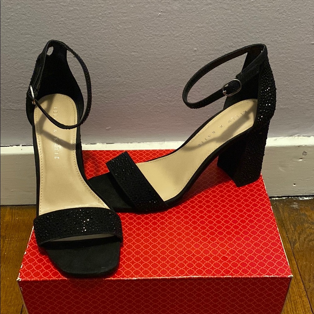 Black Block Heel Ankle Strap Sandals